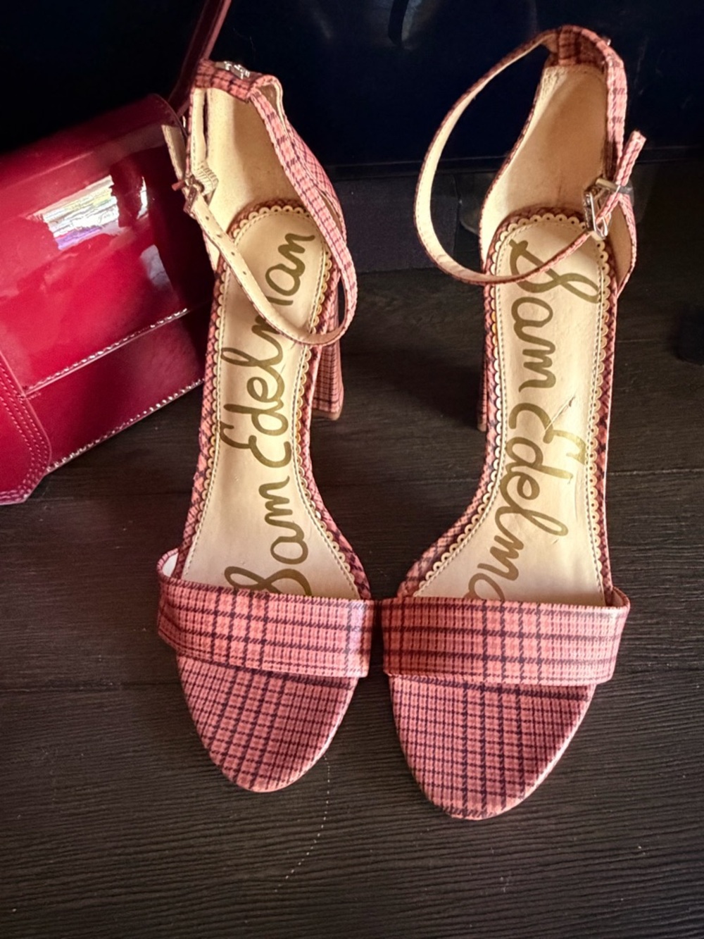 Sam Edelman Pink Plaid Ankle-Strap Heels